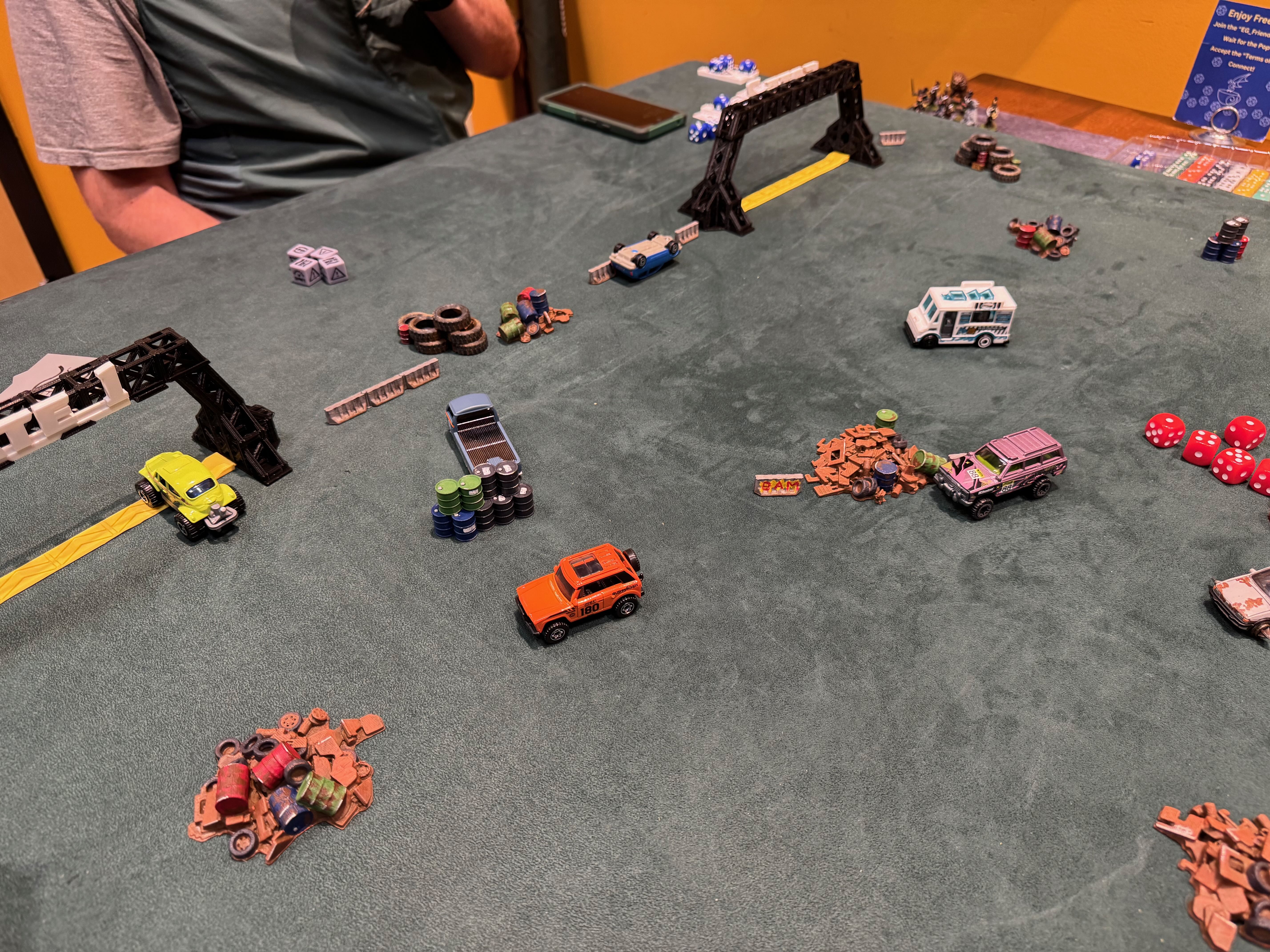 A lineup of custom-built Gaslands vehicles ready for battle.